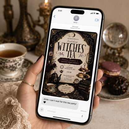 Vintage Gothic Witch Tea Party Invitation — invitation you personalize in Canva