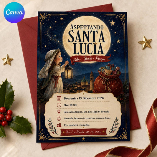 Santa Lucia Invitation: Italian Kids Christmas Event — editable Canva template
