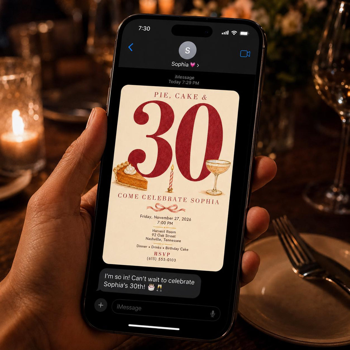 30th Birthday Invitation, Pie and Cake Birthday Dinner Invite, Coquette Minimalist Party, Editable Canva Template