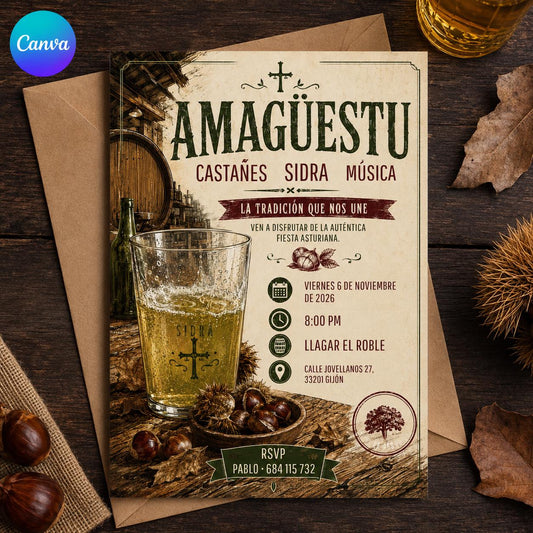 Fiesta Invitación Amagüestu Invitation — editable Canva template
