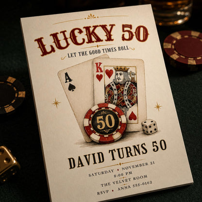 Vintage 50th Birthday Casino Invitation — 50th birthday party stationery by VoltBy