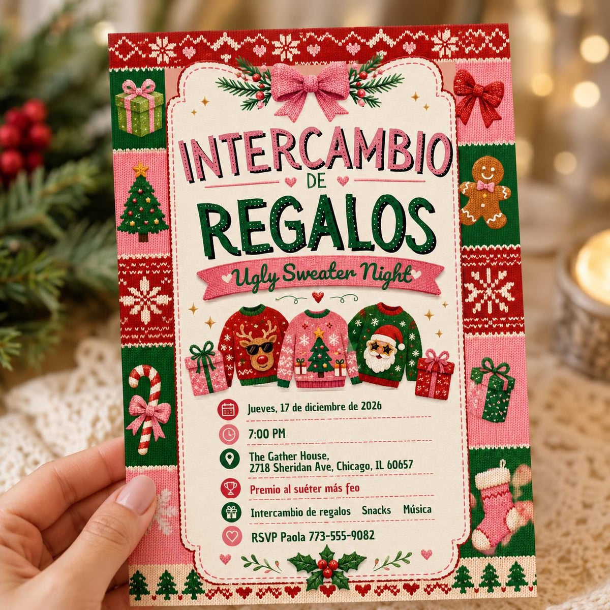 Intercambio de Regalos Invitation — print-ready Christmas celebration design from VoltBy