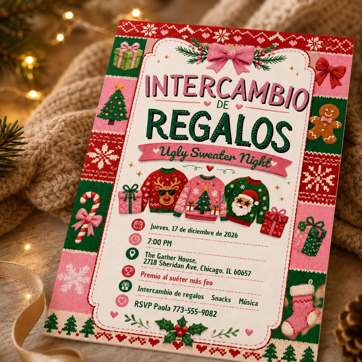 Intercambio de Regalos Invitation — Christmas celebration stationery by VoltBy