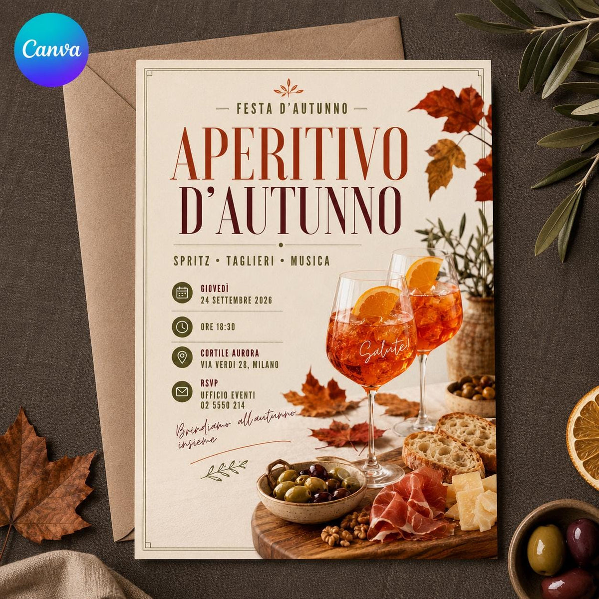 Italian Aperitivo Invitation — editable Canva template