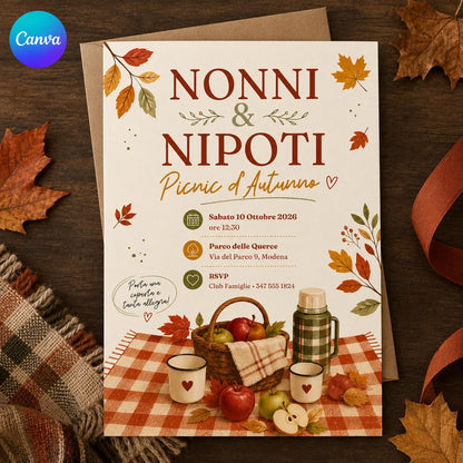 Italian Autumn Picnic Invitation — editable Canva template