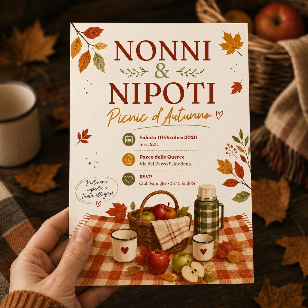 Italian Autumn Picnic Invitation — print-ready family gathering design from VoltBy