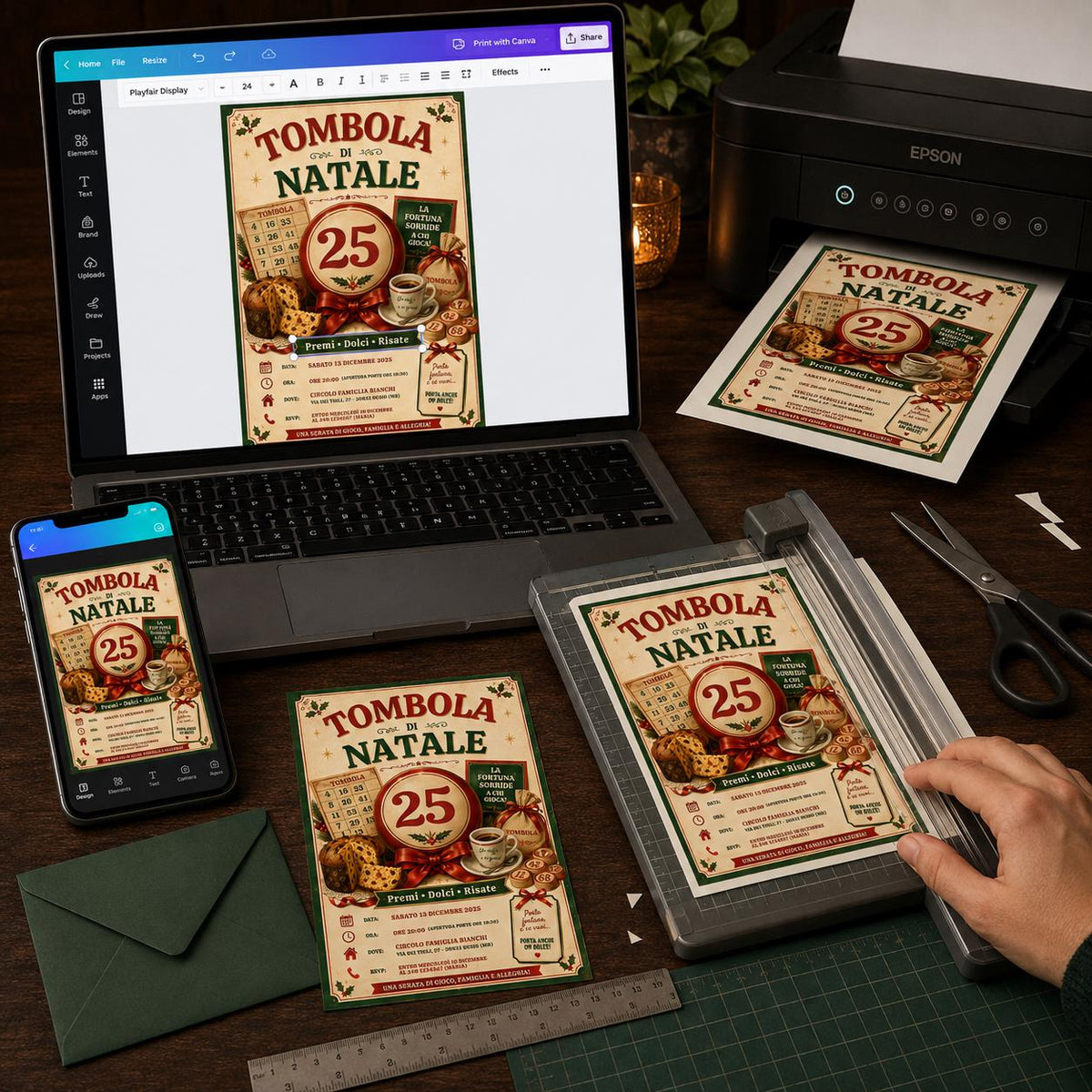 Italian Christmas Tombola Invitation — digital invitation, instant download
