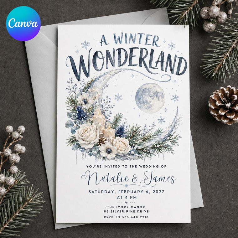 Ivory and Blue Winter Wonderland Wedding Invitation