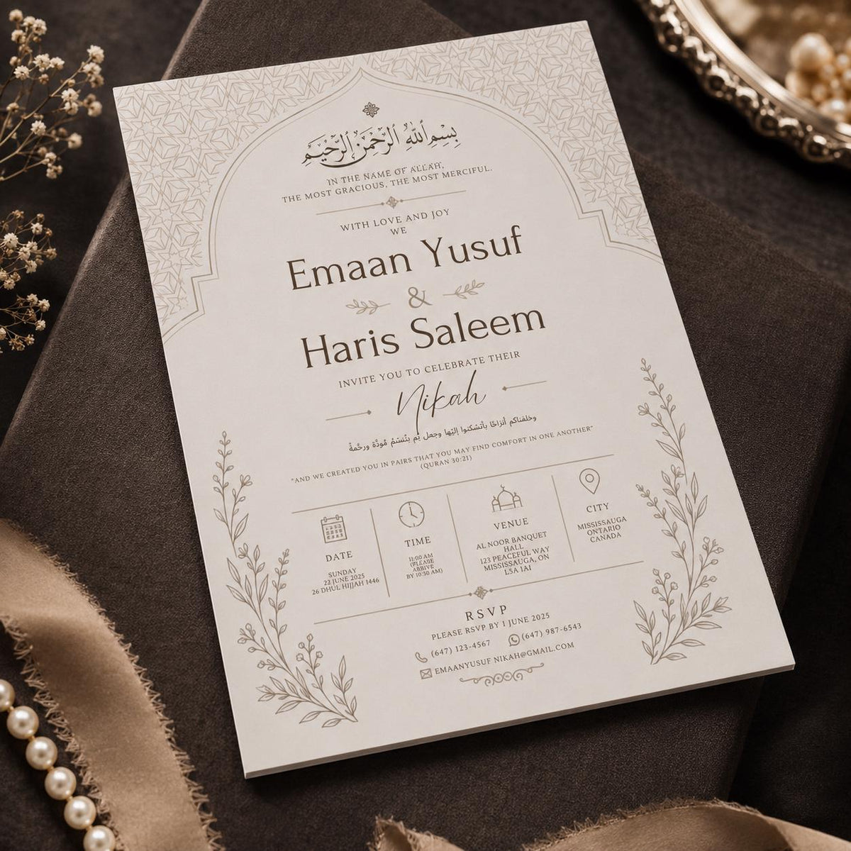 Ivory and Gold Nikah Invitation: Ivory Gold Islamic Wedding Card — print-ready nikah ceremony design from VoltBy