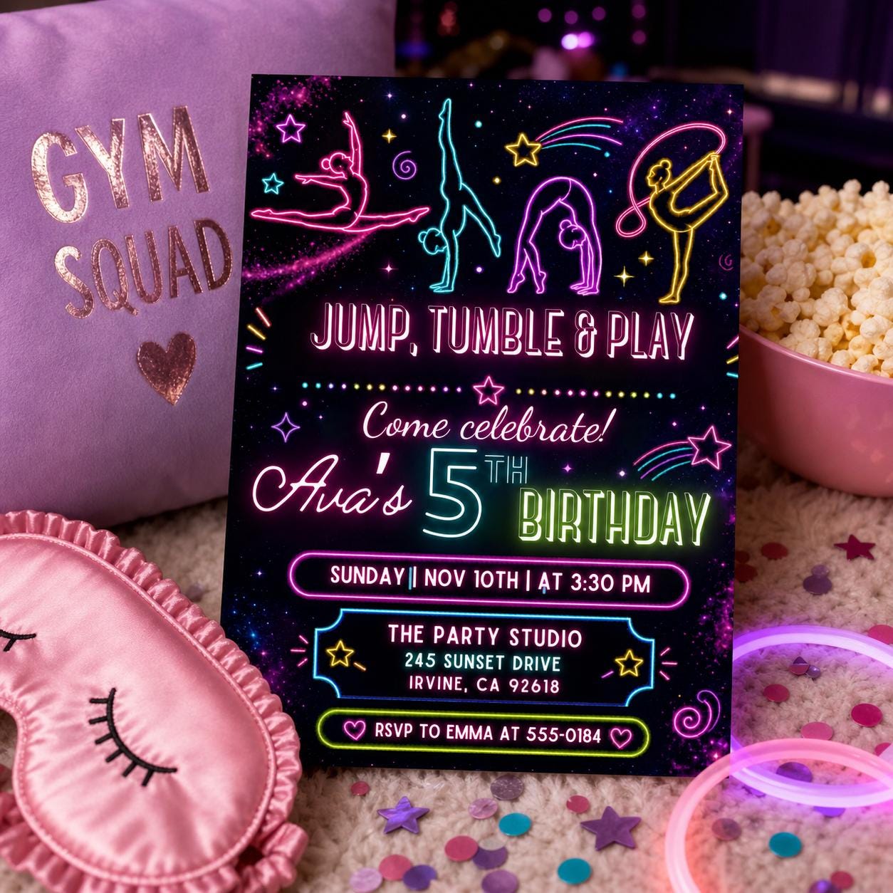 jump tumble & play gymnastics birthday party invitation editable template | girls rainbow gymnastics theme birthday invite, Canva Template __etsy:7984155968