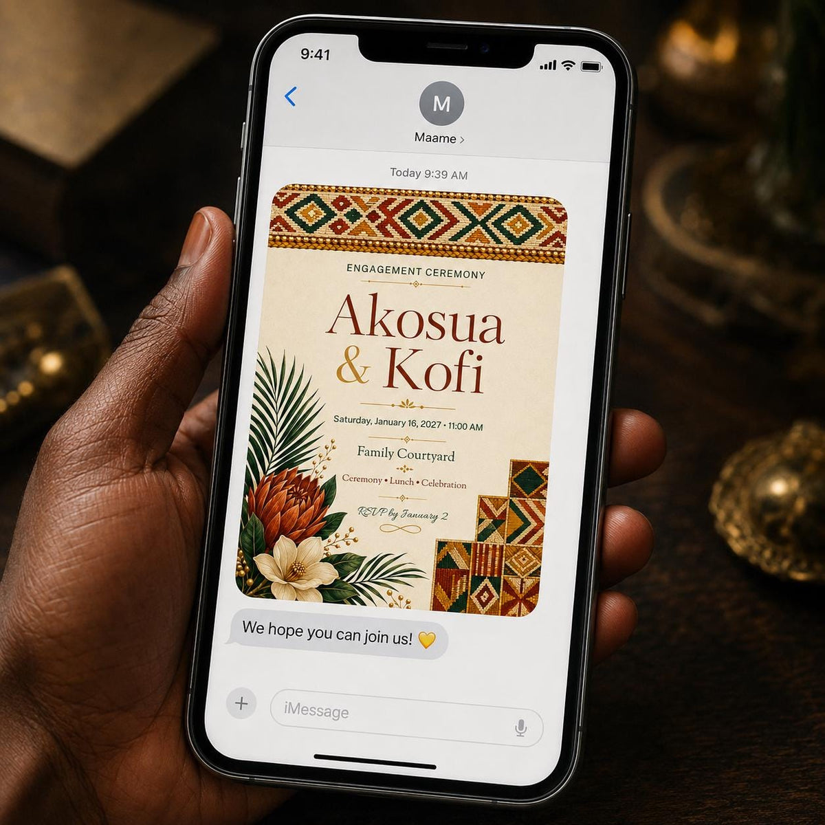 Kente Ghanaian Engagement Invitation — invitation you personalize in Canva