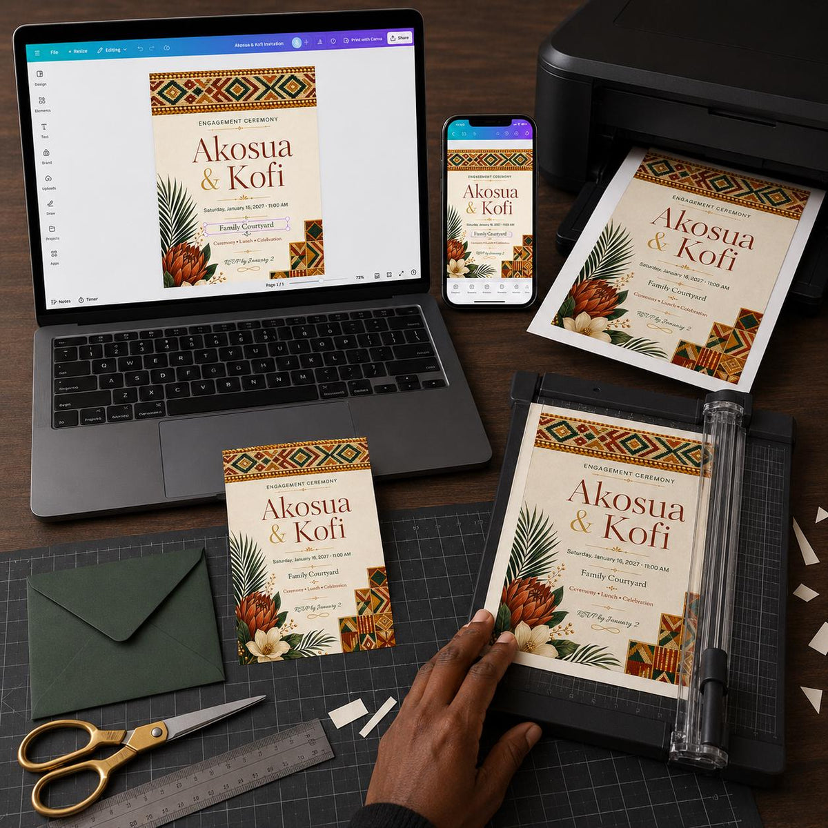 Kente Ghanaian Engagement Invitation — digital invitation, instant download