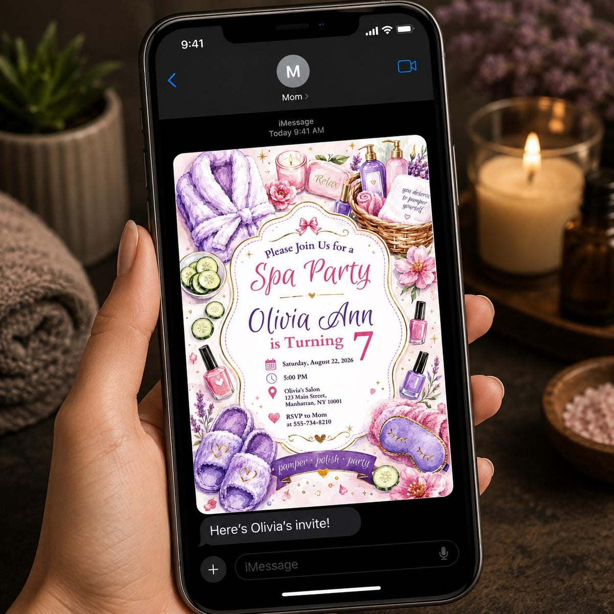 Kids Spa Party Invitation — invitation you personalize in Canva