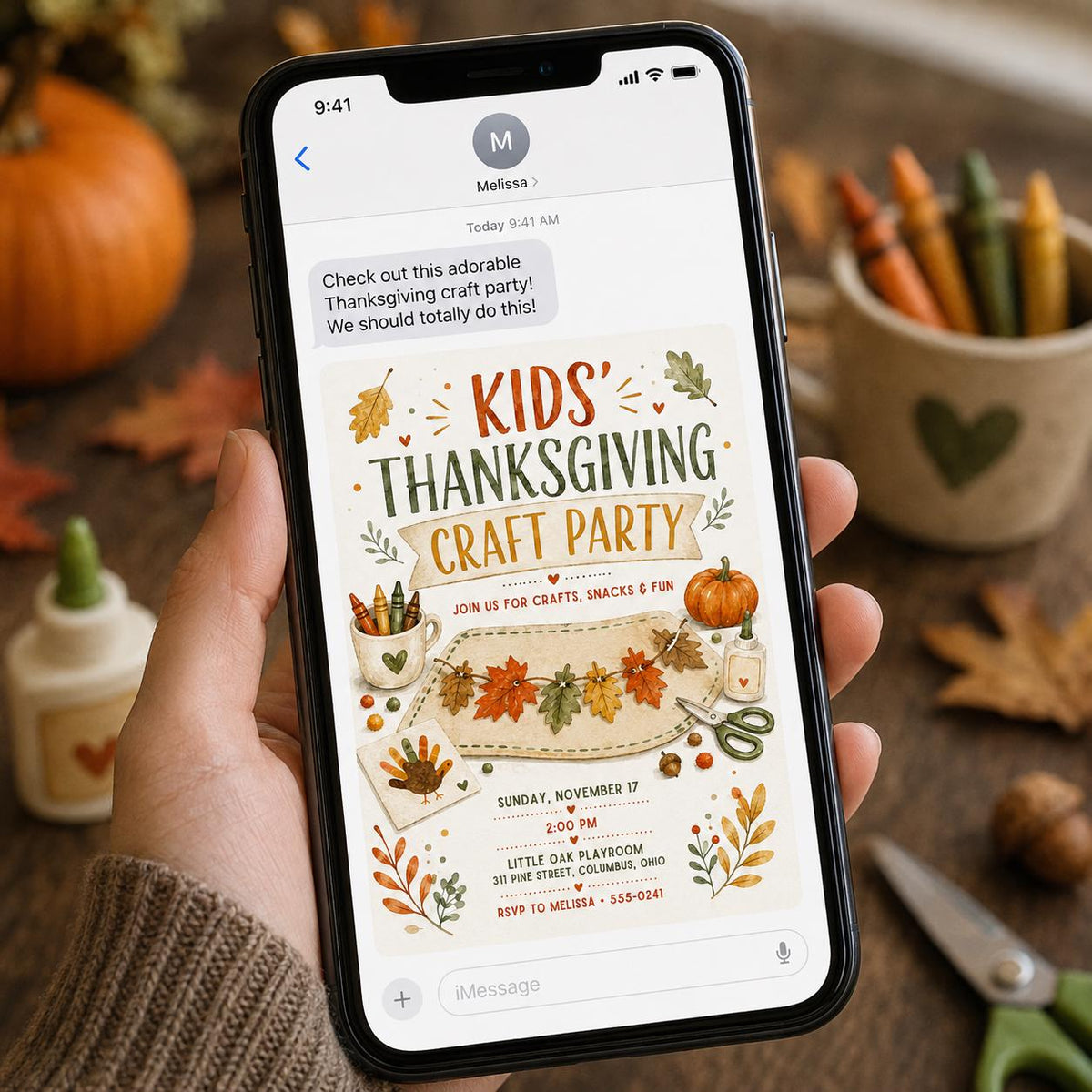 Kids Thanksgiving Craft Party Invitation — invitation you personalize in Canva