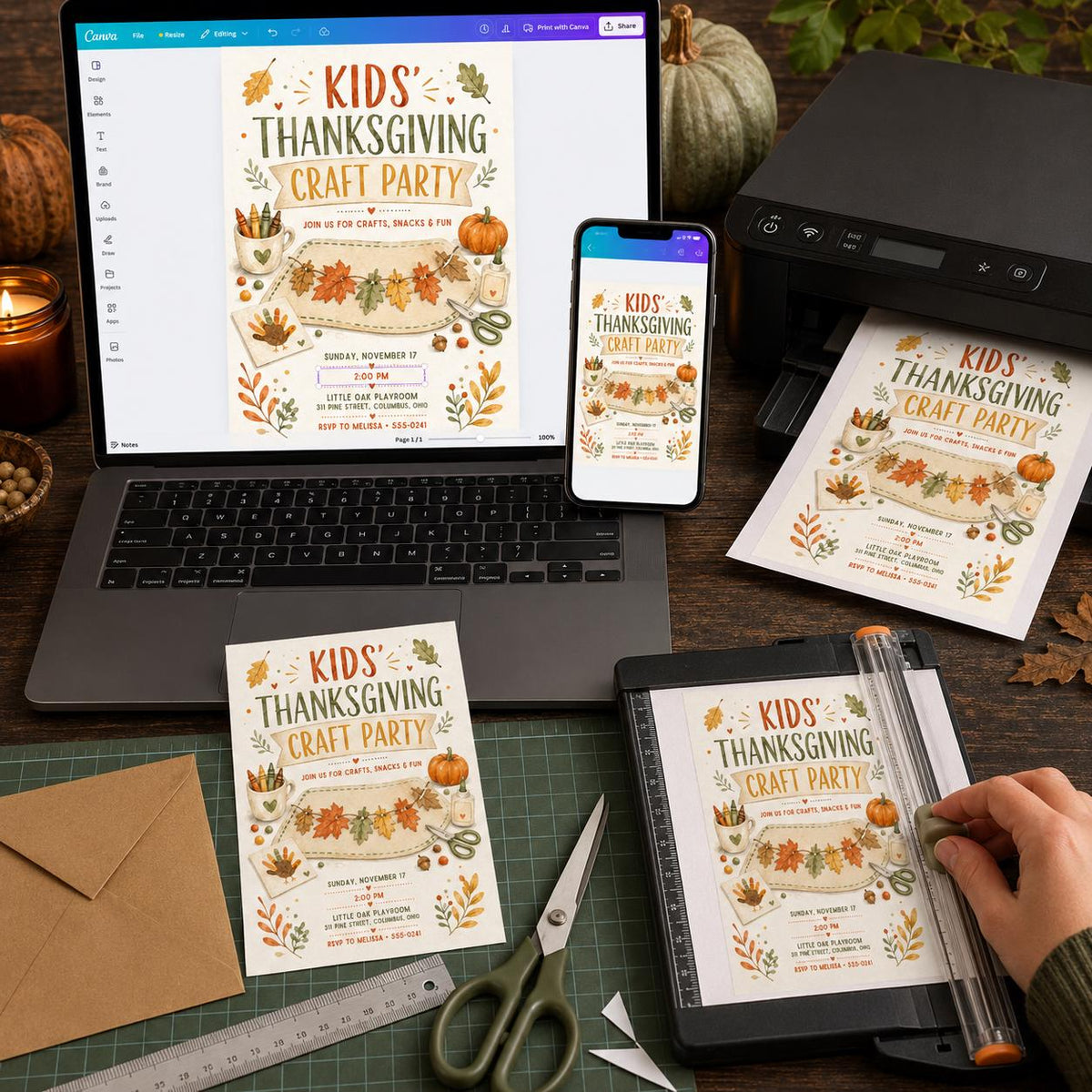 Kids Thanksgiving Craft Party Invitation — digital invitation, instant download