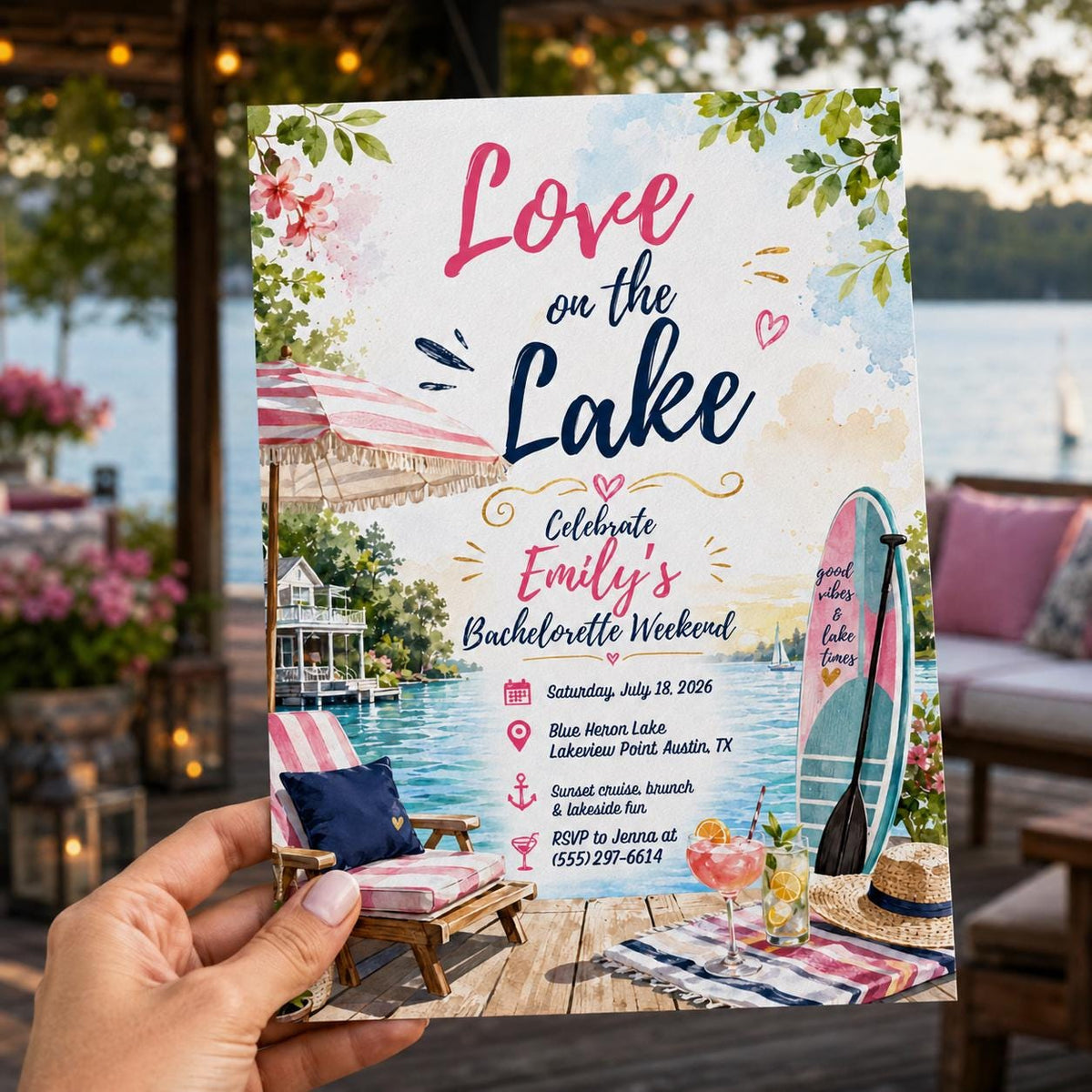 Lake Bachelorette Invitation — print-ready bachelorette party design from VoltBy