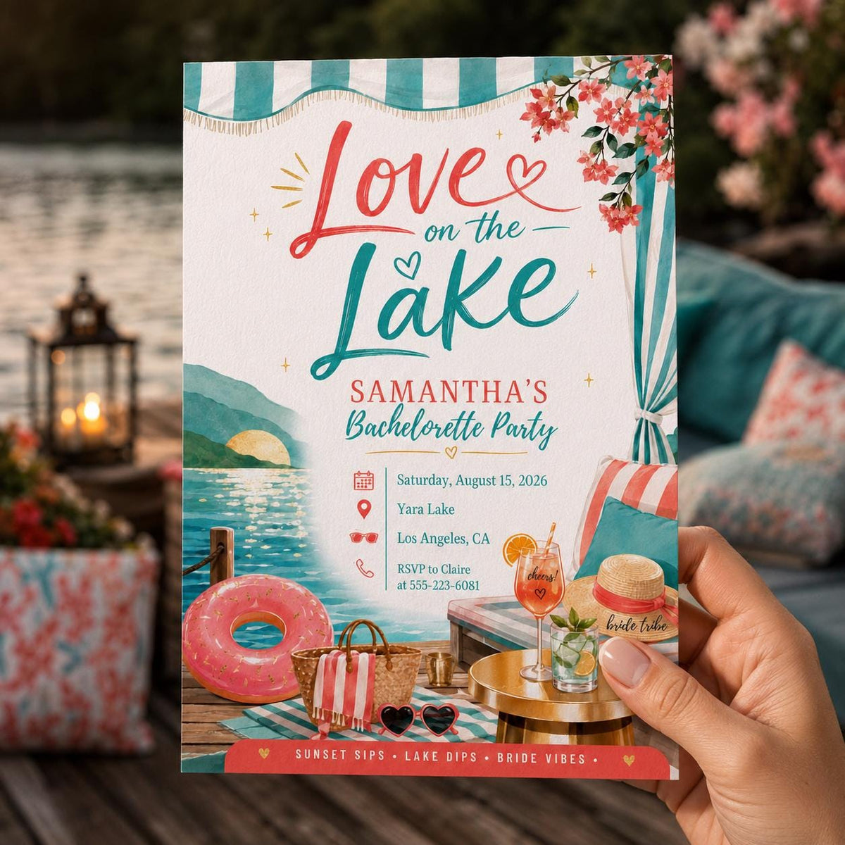 Lake Bachelorette Party Invitation for Girls — print-ready bachelorette party design from VoltBy