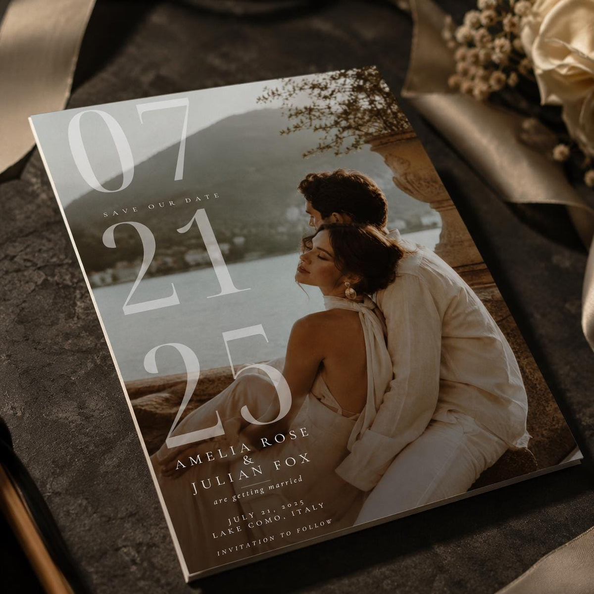 Lake Como Wedding Photo Save the Date — digital announcement card, instant download