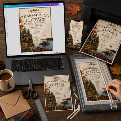 Lake Thanksgiving Cottage Invitation — digital invitation, instant download