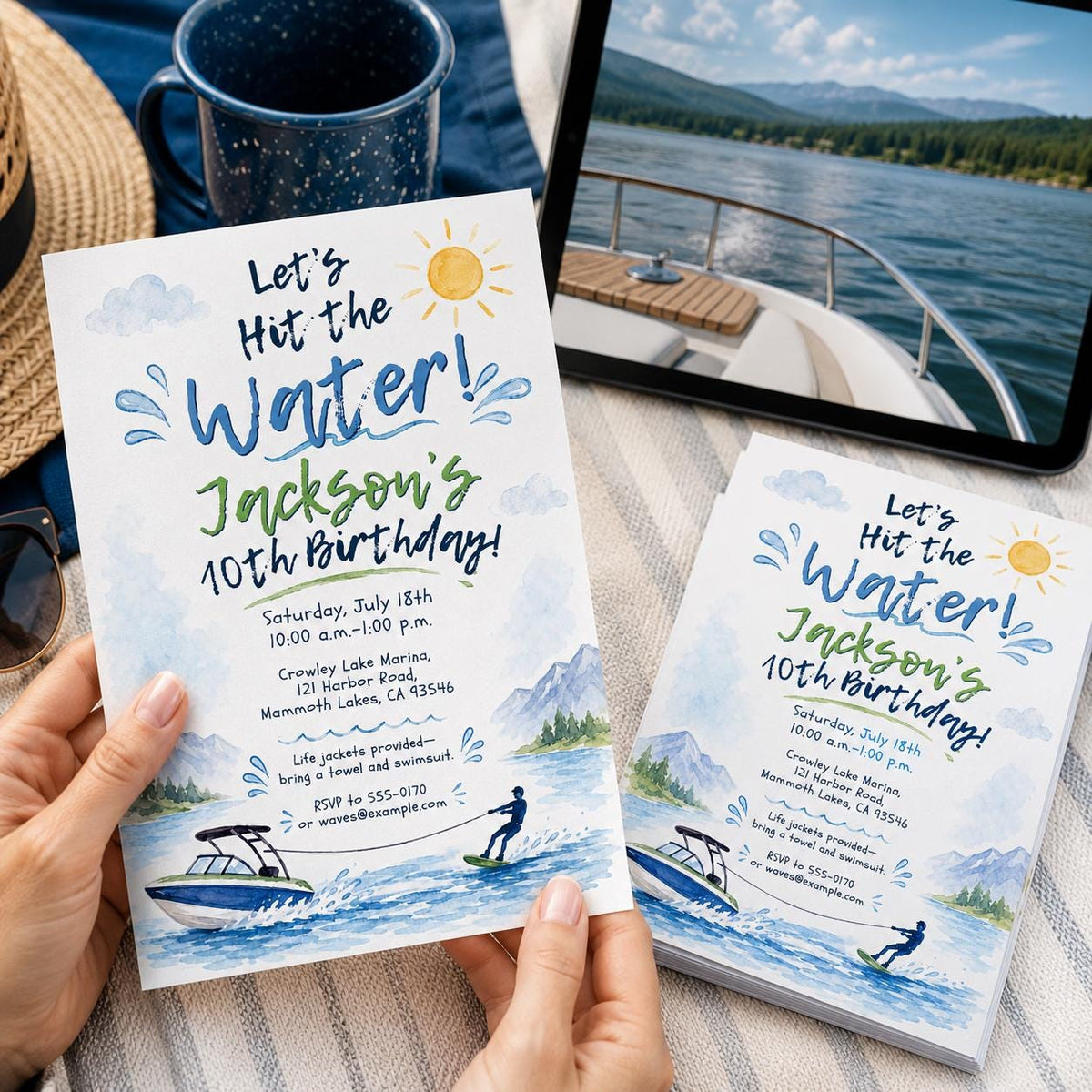 Lake Water Ski 10th Birthday Invitation — invitation you personalize in Canva