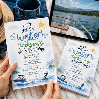 Lake Water Ski 10th Birthday Invitation — invitation you personalize in Canva