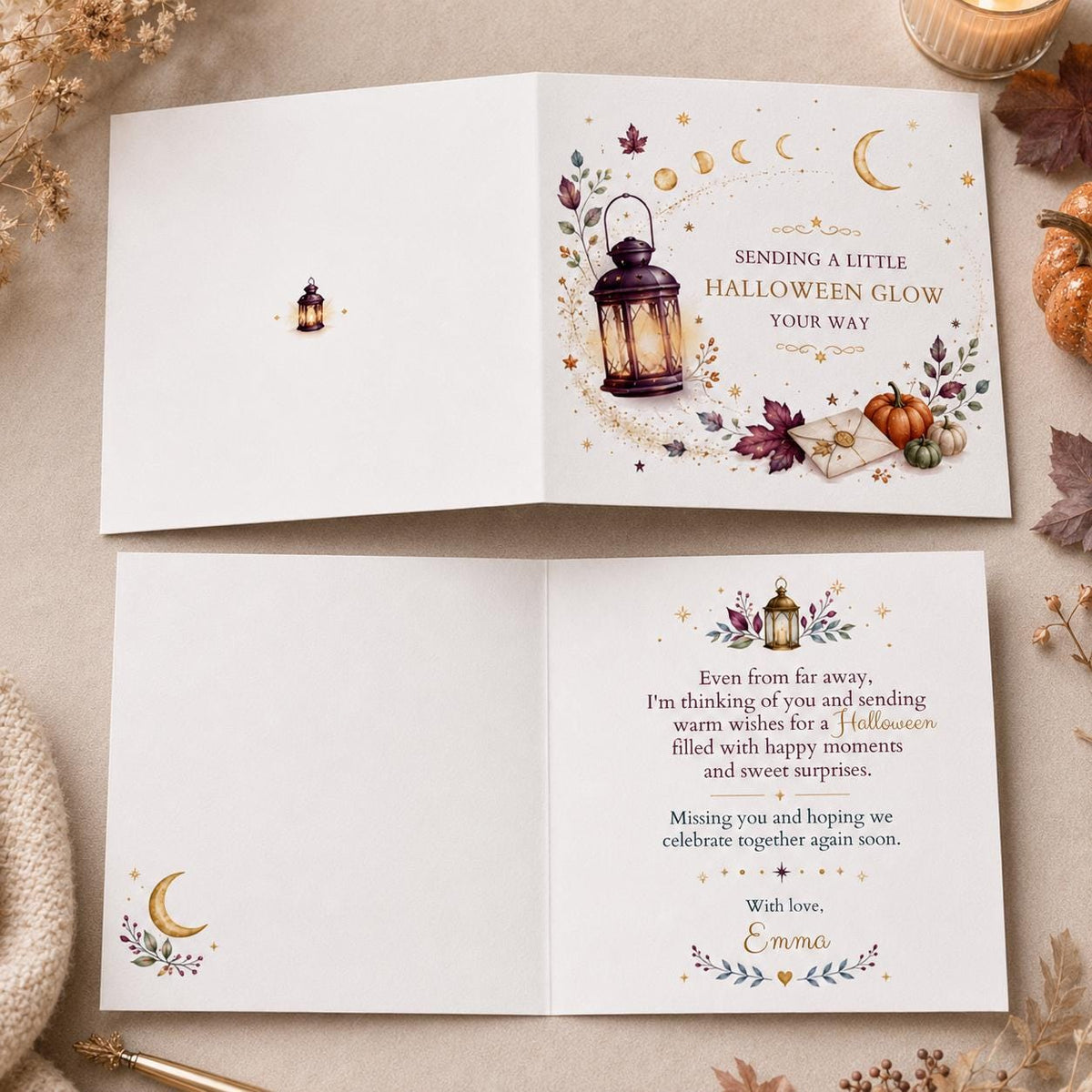 Lantern Long Distance Halloween Greeting Card — greeting card you personalize in Canva