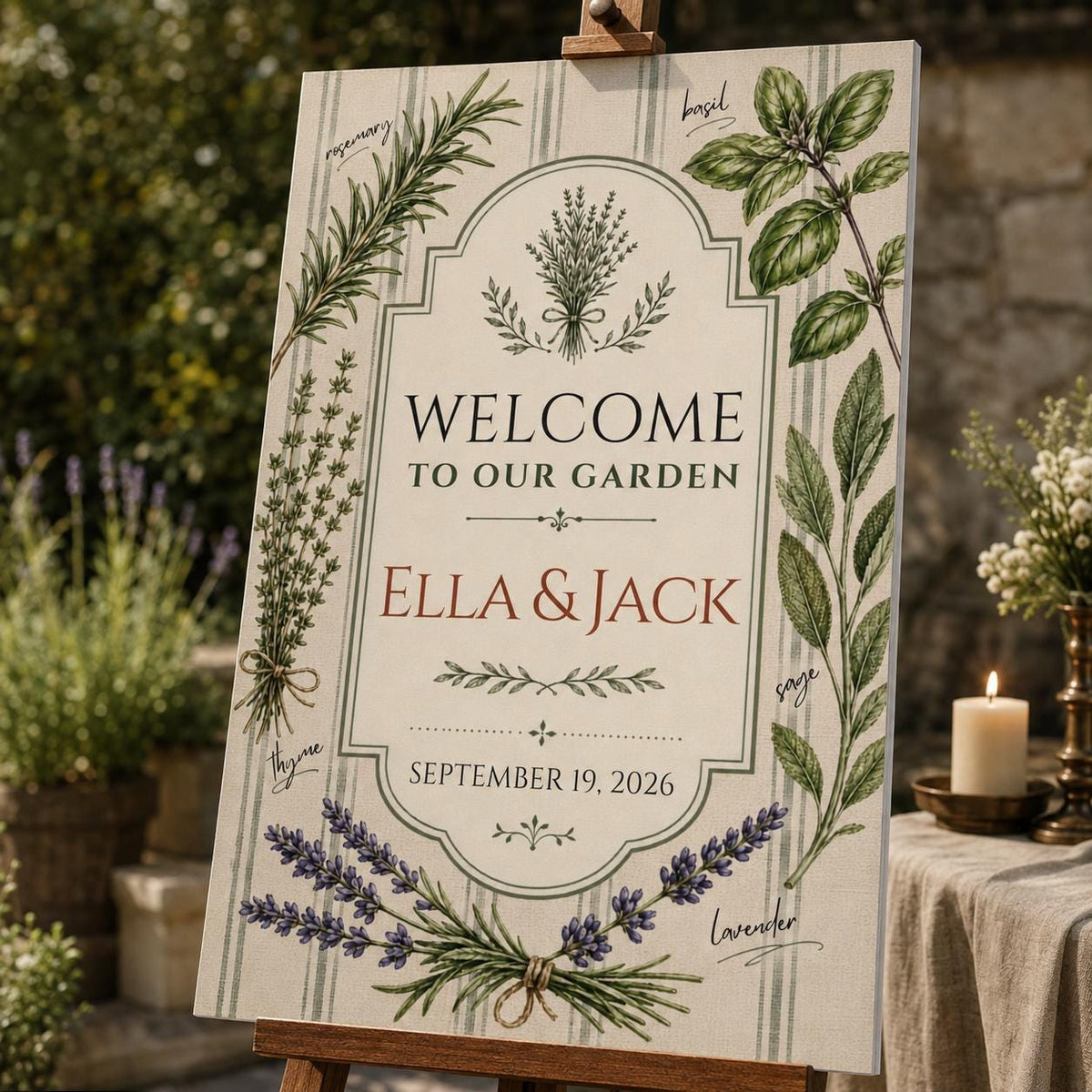 Lavender Botanical Garden Wedding Welcome Sign — print-ready wedding design from VoltBy