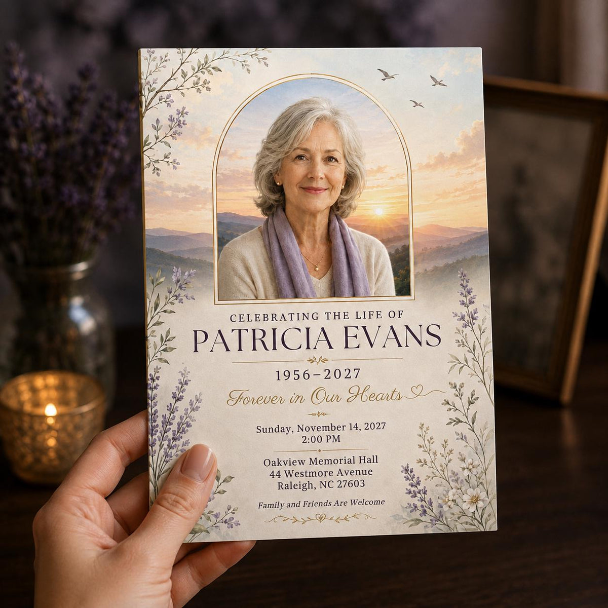 Lavender Elegant Celebration of Life Invitation — invitation you personalize in Canva