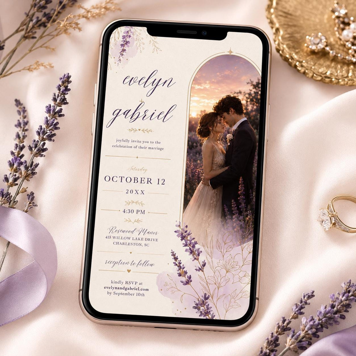 Lavender Elegant Wedding Invitation — invitation you personalize in Canva