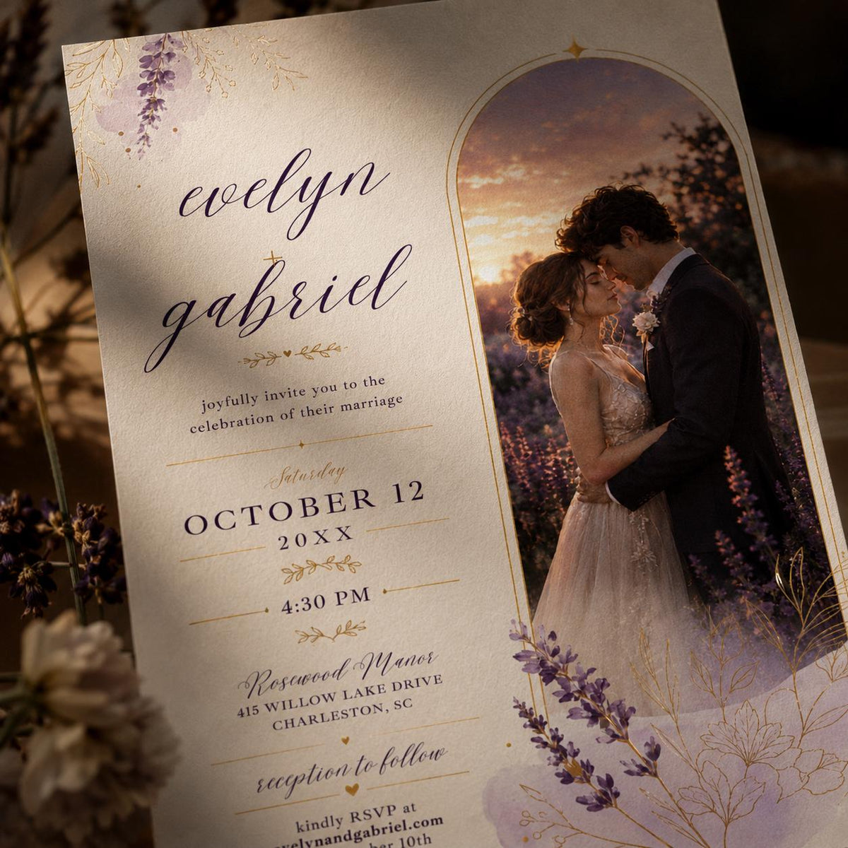 Lavender Elegant Wedding Invitation — print-ready wedding design from VoltBy