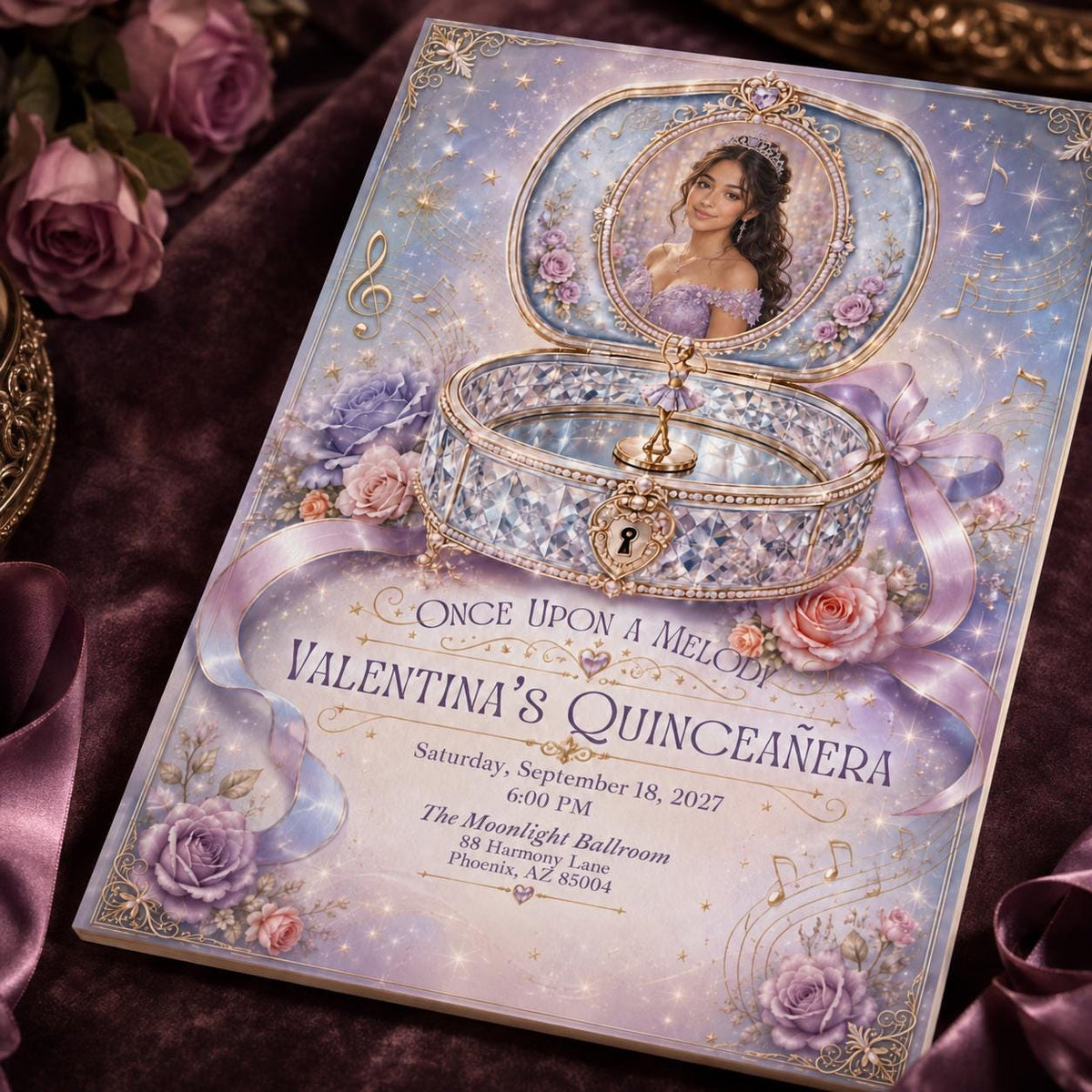 Lavender Floral Quinceanera Invitation — print-ready quinceañera design from VoltBy