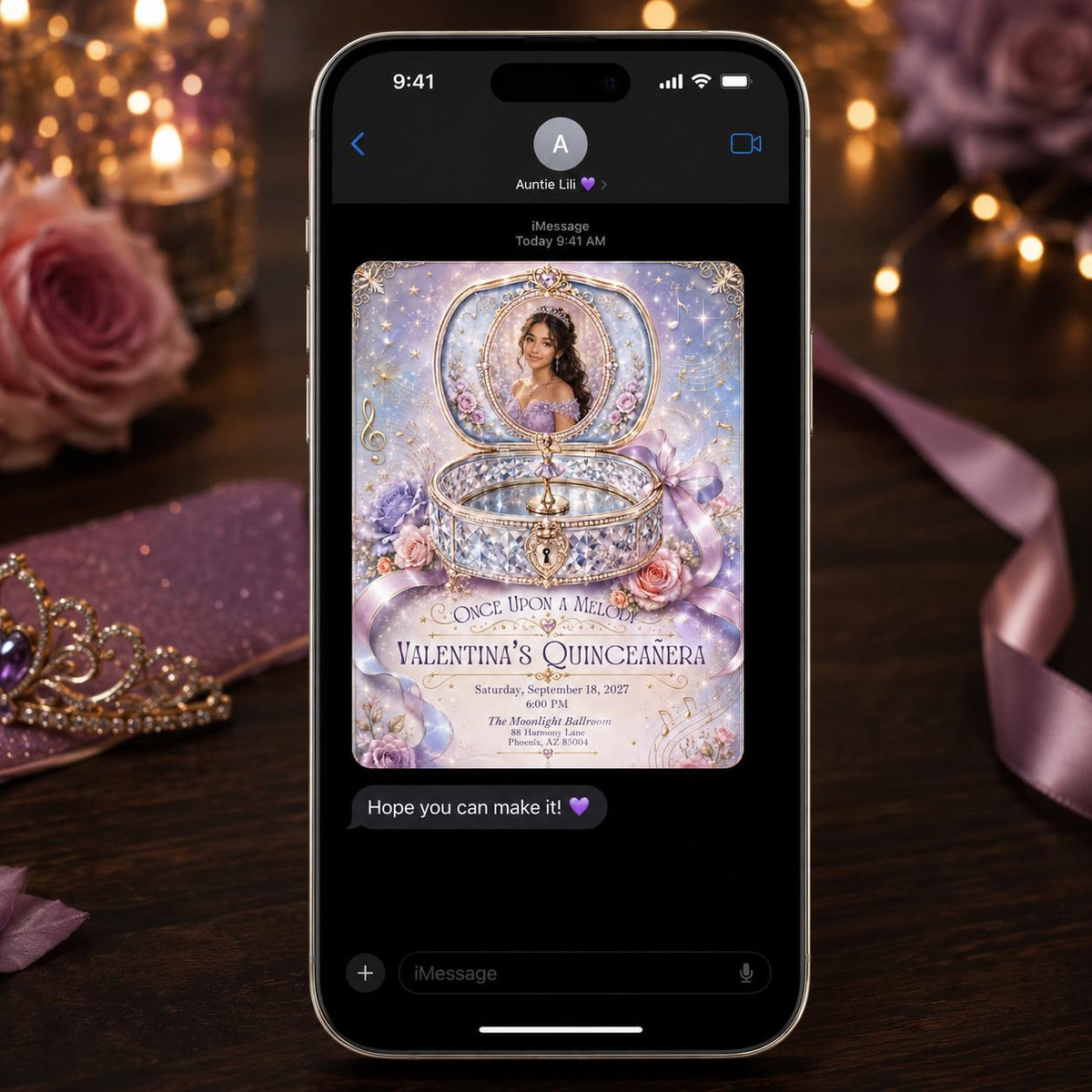 Lavender Floral Quinceanera Invitation — digital invitation, instant download