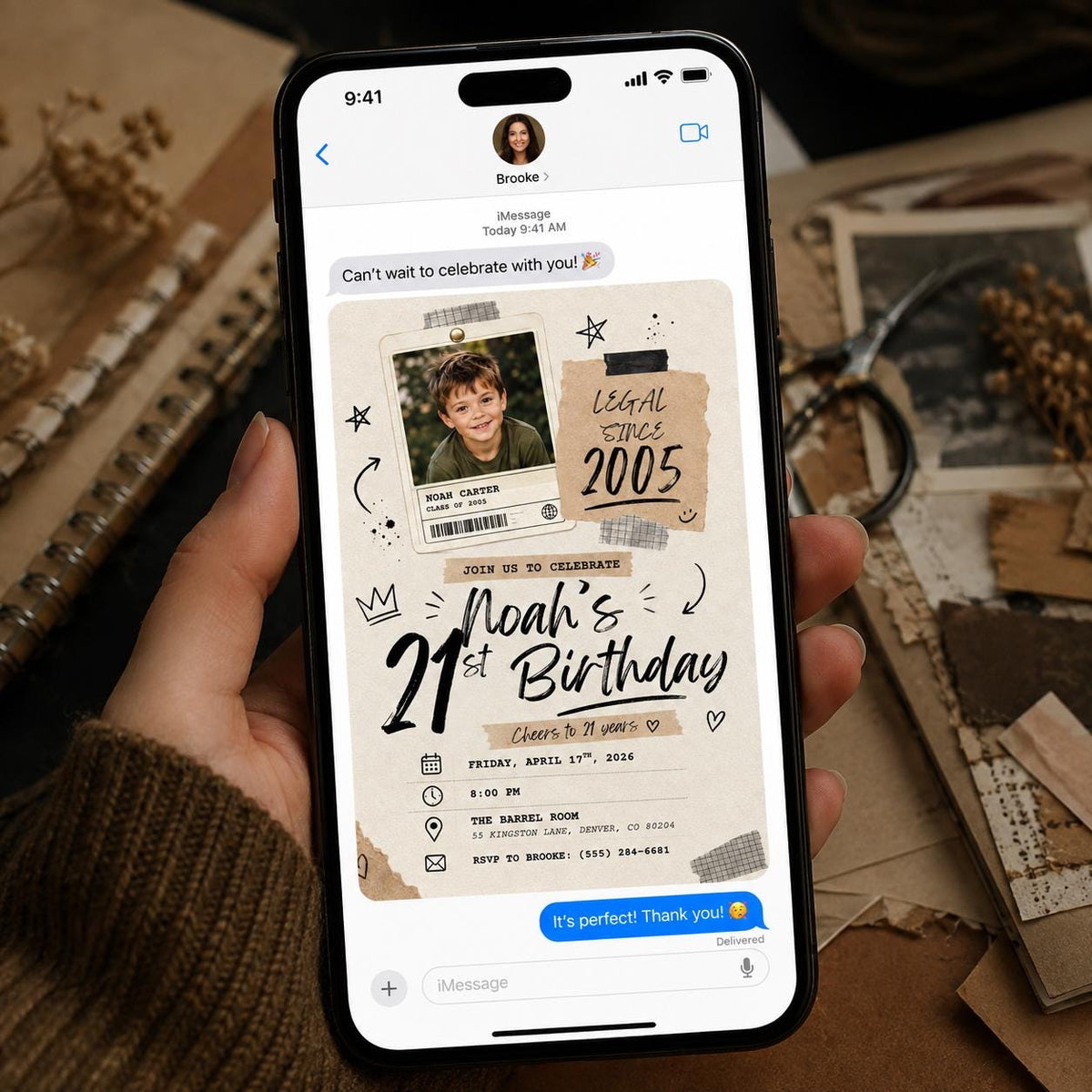 Legal Since 2005 Retro 21st Birthday Photo Invitation — print-ready 21st birthday party design from VoltBy