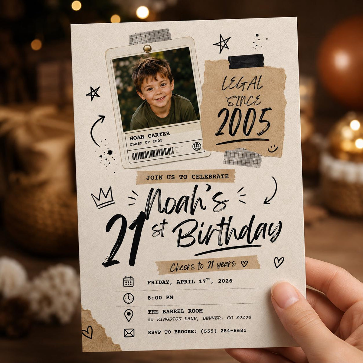 Legal Since 2005 Retro 21st Birthday Photo Invitation — digital invitation, instant download