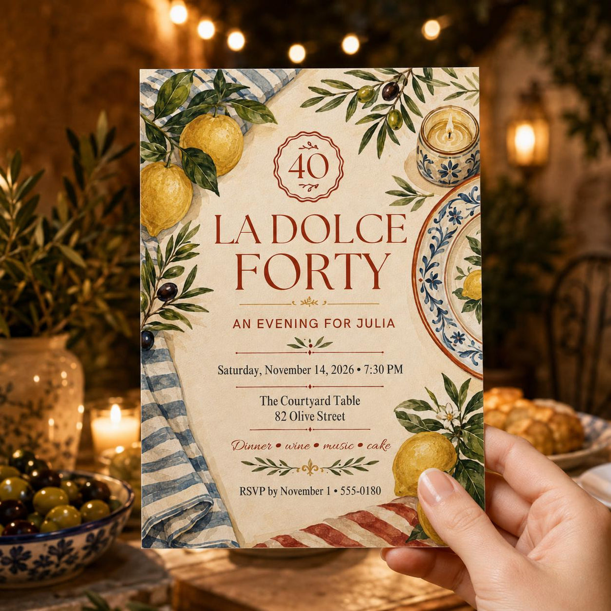 Lemon 40th Birthday Invitation — print-ready 40th birthday party design from VoltBy