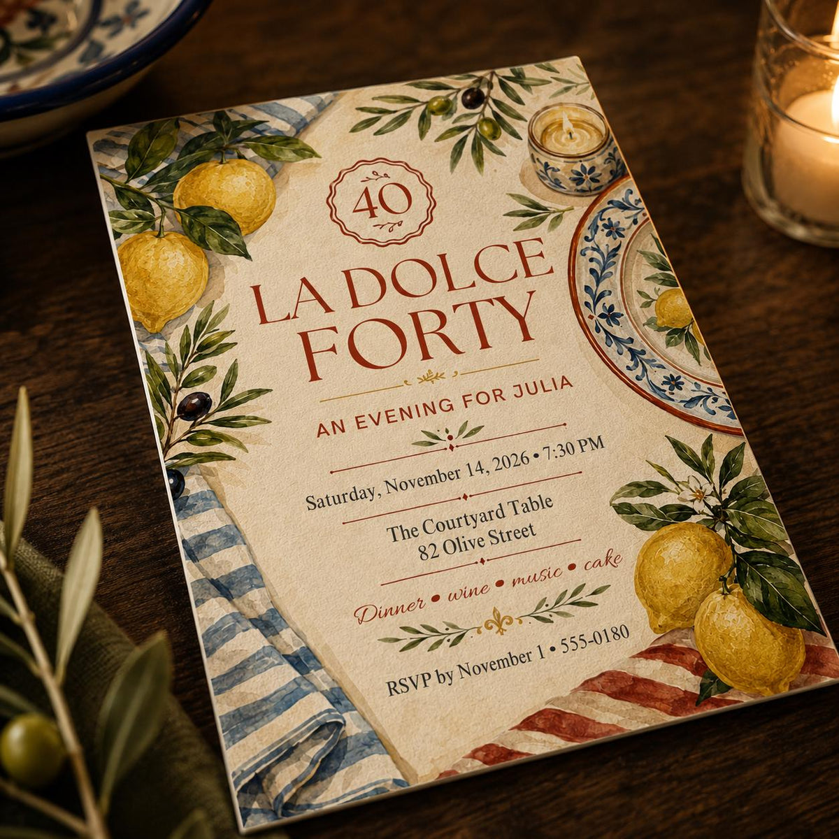 Lemon 40th Birthday Invitation — 40th birthday party stationery by VoltBy
