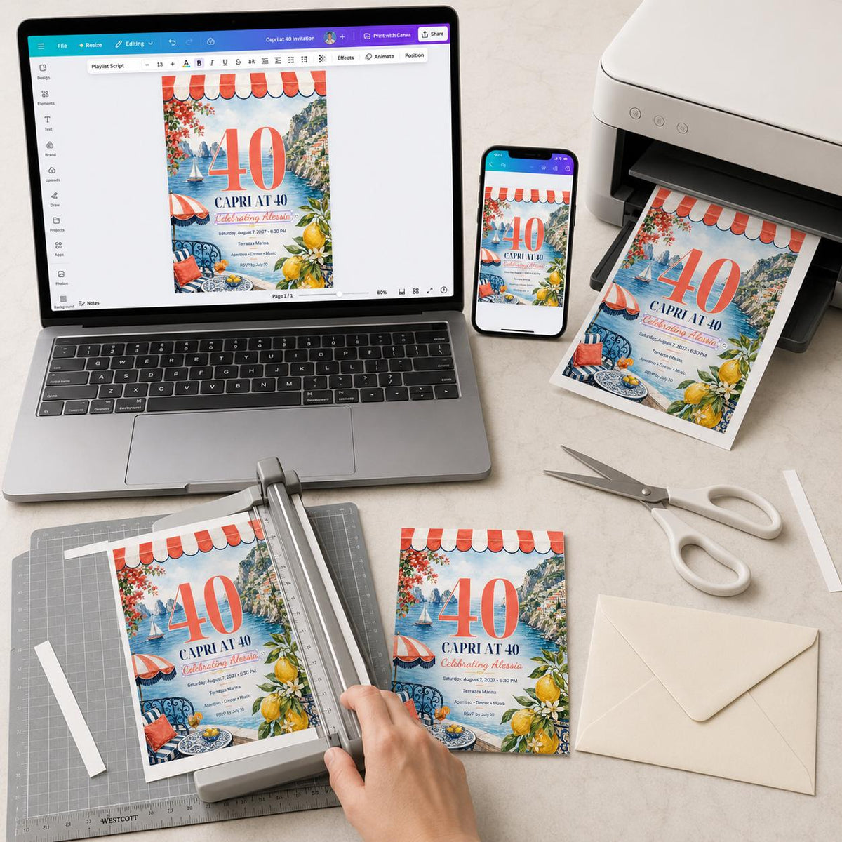 Lemon Capri 40th Birthday Invitation — digital invitation, instant download