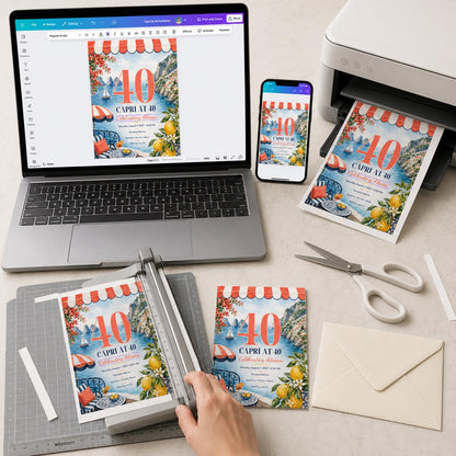 Lemon Capri 40th Birthday Invitation — digital invitation, instant download