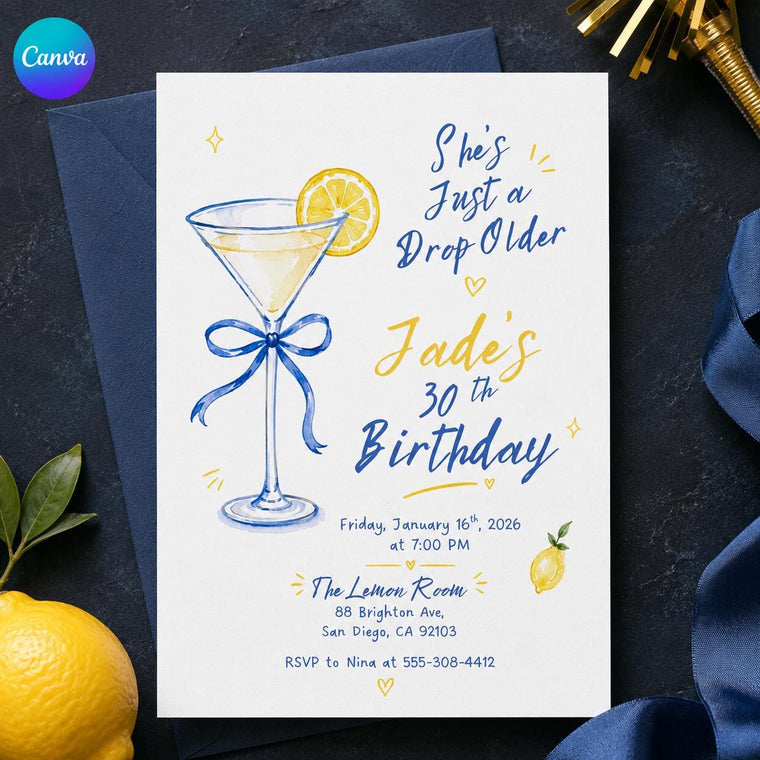 Lemon Martini 30th Birthday Invitation