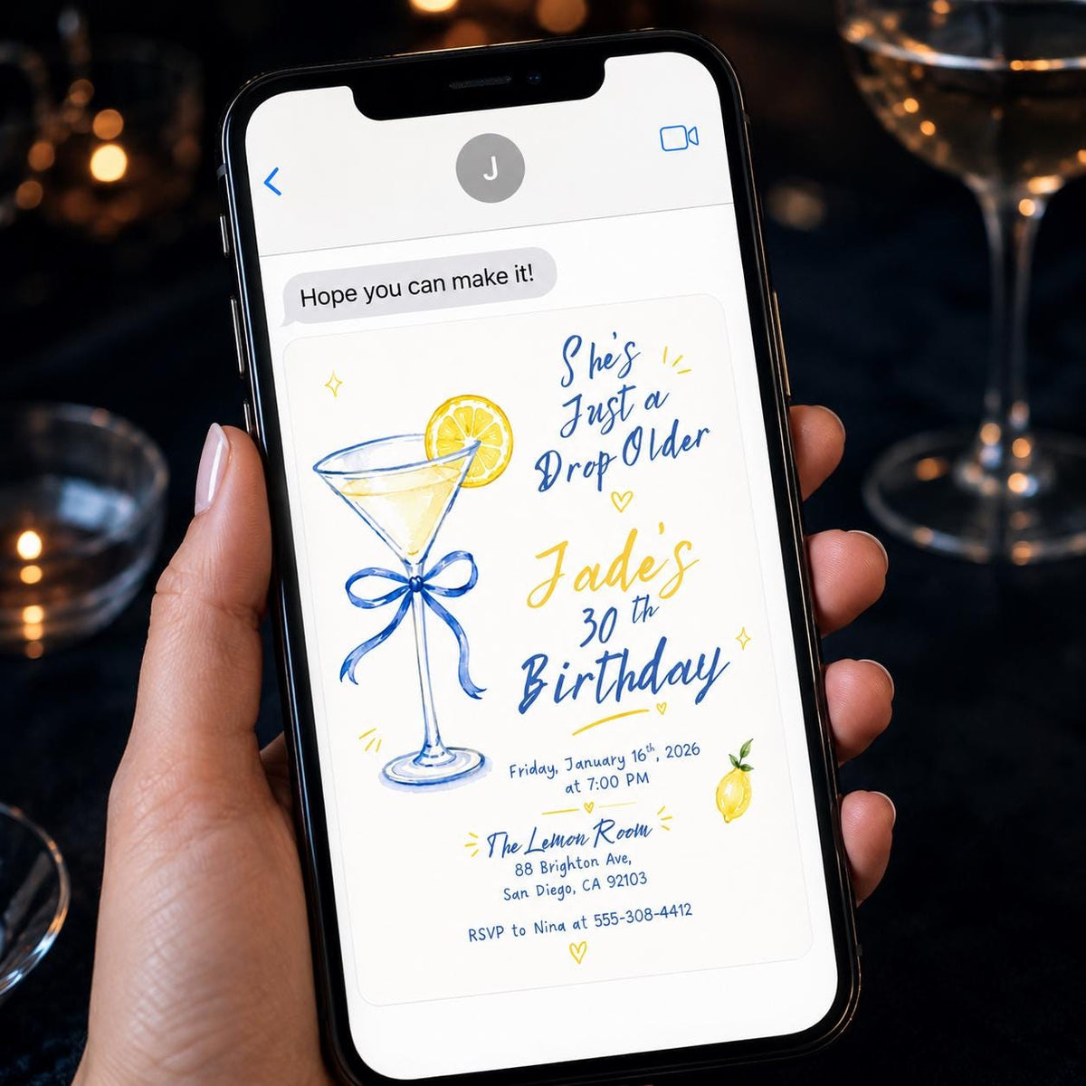 Lemon Martini 30th Birthday Invitation — invitation you personalize in Canva