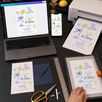 Lemon Martini 30th Birthday Invitation — digital invitation, instant download