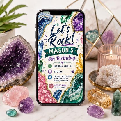 Lets Rock 8th Birthday Invitation for Boys — invitation you personalize in Canva