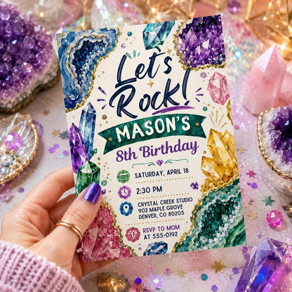 Lets Rock 8th Birthday Invitation for Boys — digital invitation, instant download