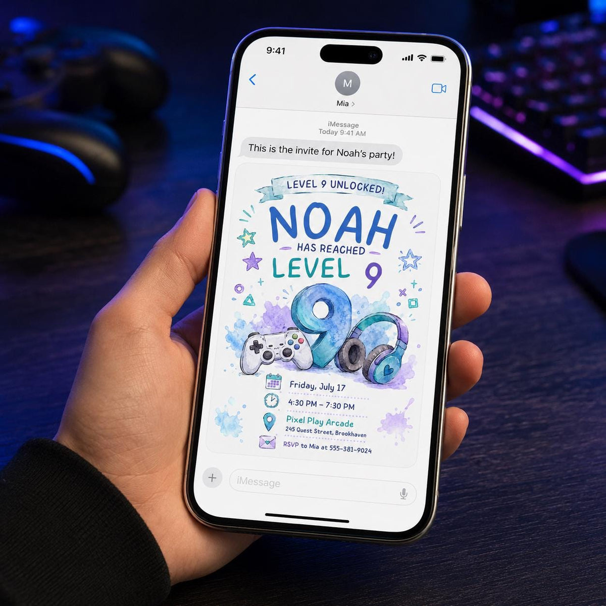 Level 9 Unlocked 9th Birthday Invitation for Boys — gaming design