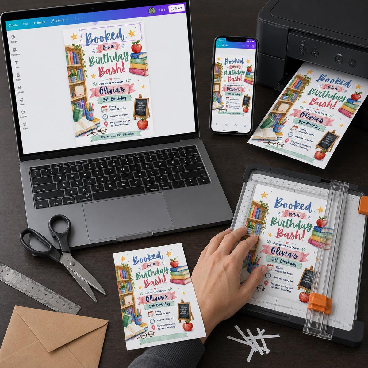 Library Book 9th Birthday Invitation — invitation you personalize in Canva