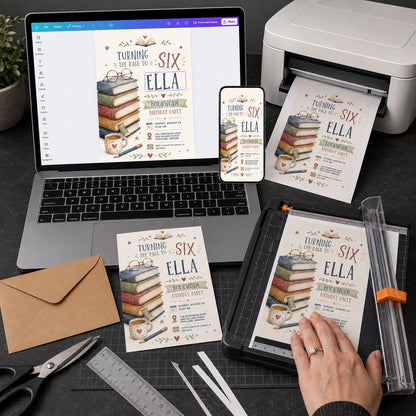 Library Bookworm 6th Birthday Invitation — digital invitation, instant download