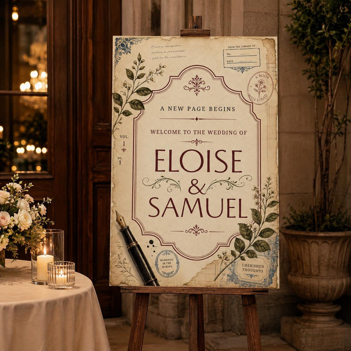 Library Vintage Book Wedding Welcome Sign — welcome sign you personalize in Canva
