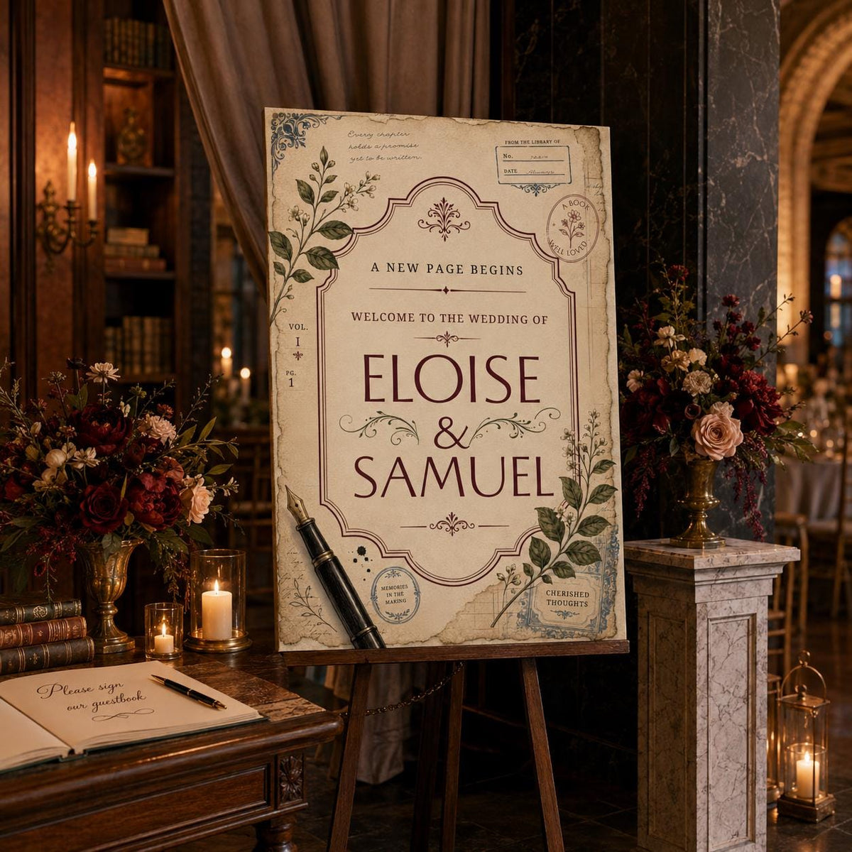 Library Vintage Book Wedding Welcome Sign — digital welcome sign, instant download