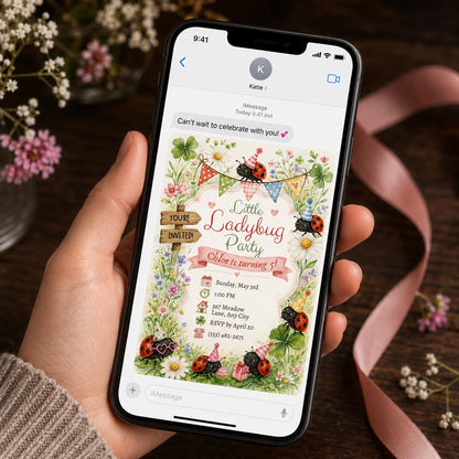 Little Ladybug Garden 5th Birthday Invitation — digital invitation, instant download