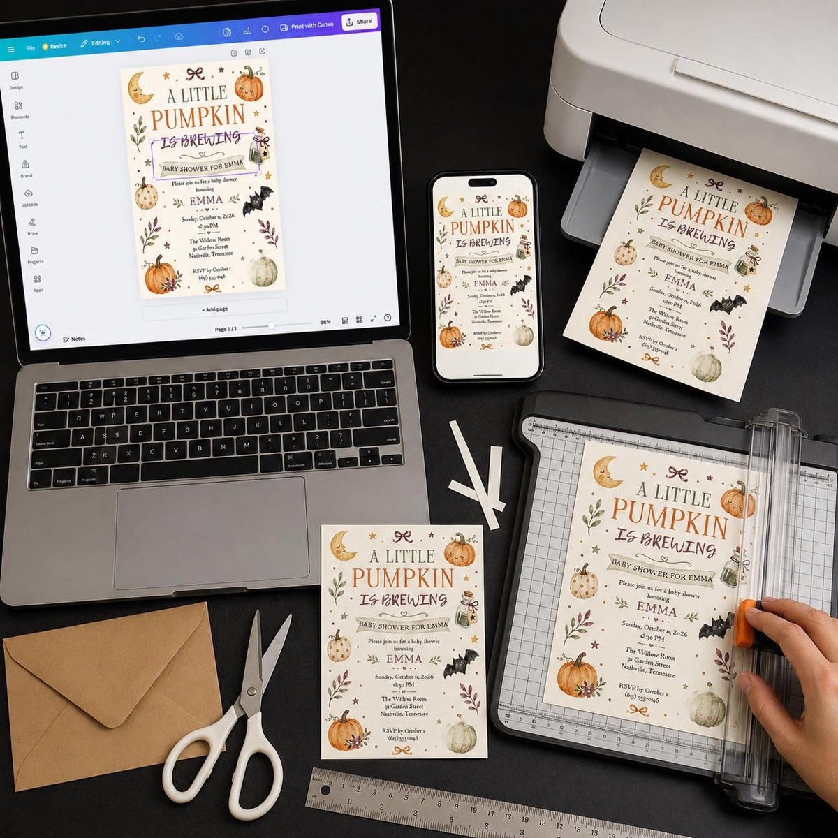 Little Pumpkin Baby Shower Invitation: A Little Pumpkin Is Brewing Fall Shower — print-ready baby shower design from VoltBy
